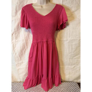 Anrabess Women's Dress Smocked‎ Bodice Ruffle Hem Rayon Polyester Spandex Size M